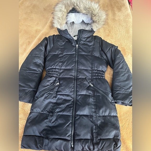 Lands End Black Kids Winter Coat with Faux Fur Hood. Warm parka. Size Large 6x/7 - Picture 1 of 8
